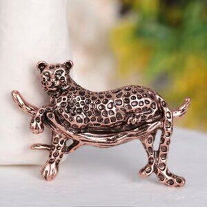 Animal Themed Cheetah on Tree Branch Bronzeplated Shiny Finish Fashion Brooch